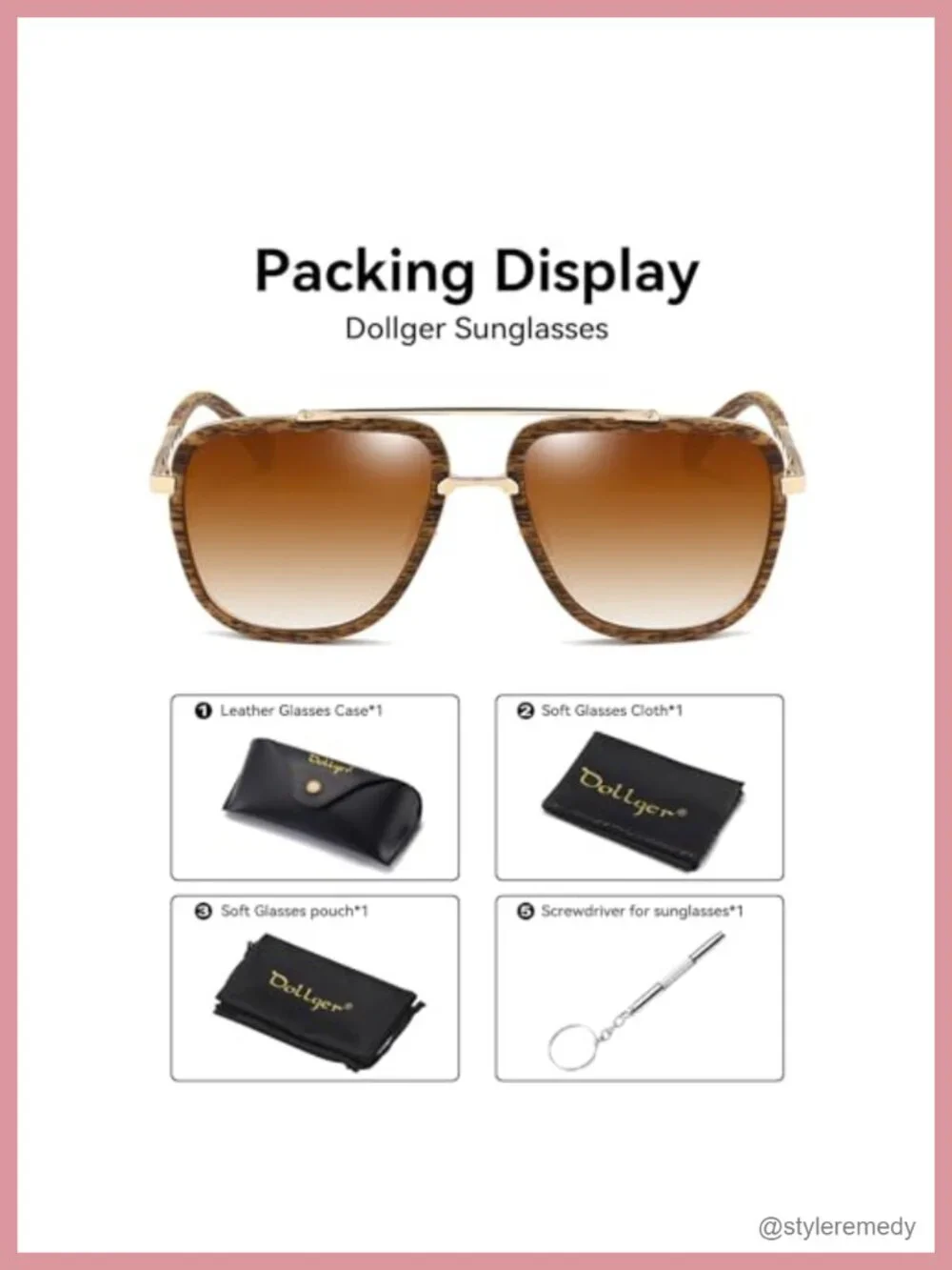 Oversized Square Aviator Sunglasses Men Retro Metal Frame UV400